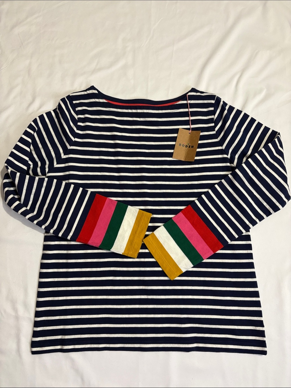 Mini Biden Girls Ella Cotton Breton Top Long Sleeve Colorful Stripe Sleeve 11-12